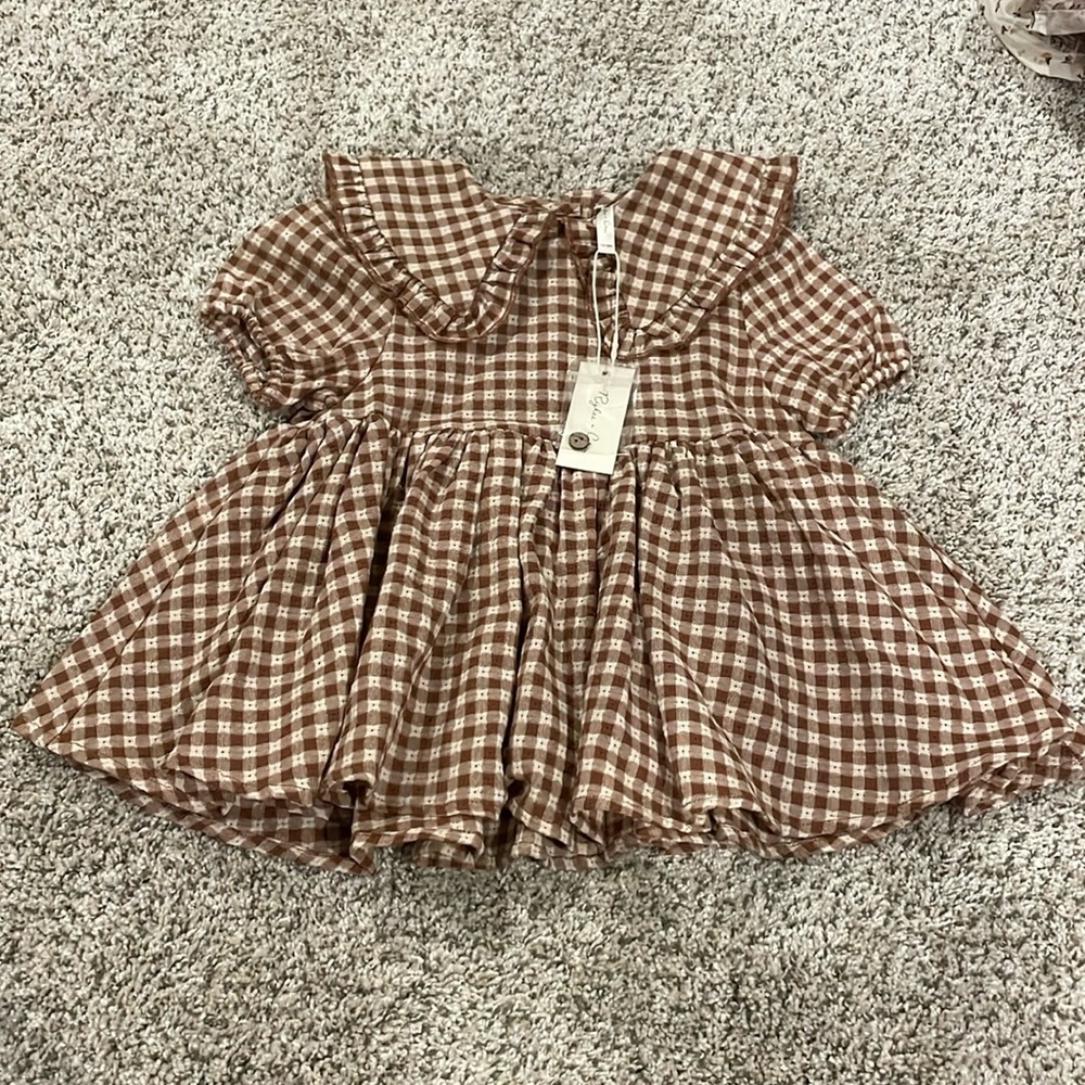 Rylee and Cru Camille dress brown gingham 12-18m